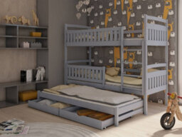 Arte Blanka Contemporary Pine Bunk Bed With Trundle Bed 2 Storage Drawers In Grey (L)1980mm (H)1640mm (W)980mm - thumbnail 2