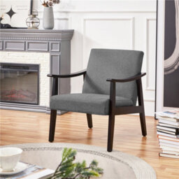 Yaheetech Dark Grey Modern Fabric Accent Armchair With Rubber Wood Legs - thumbnail 1
