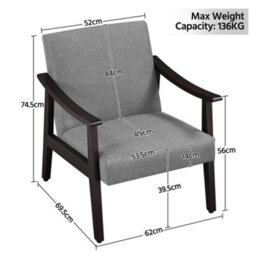 Yaheetech Dark Grey Modern Fabric Accent Armchair With Rubber Wood Legs - thumbnail 3