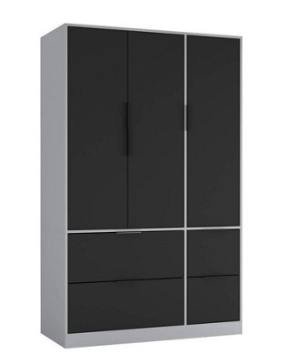 Urbn-Living Urbnliving 3 Door Wardrobe With 4 Drawers Wooden Bedroom Storage Cupboard With Hanging Rail For Clothes - Grey Unit & Black Door - image 1