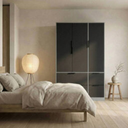 Urbn-Living Urbnliving 3 Door Wardrobe With 4 Drawers Wooden Bedroom Storage Cupboard With Hanging Rail For Clothes - Grey Unit & Black Door - thumbnail 6