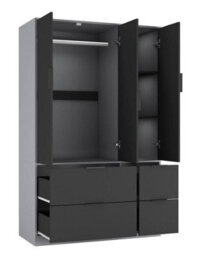 Urbn-Living Urbnliving 3 Door Wardrobe With 4 Drawers Wooden Bedroom Storage Cupboard With Hanging Rail For Clothes - Grey Unit & Black Door - thumbnail 7