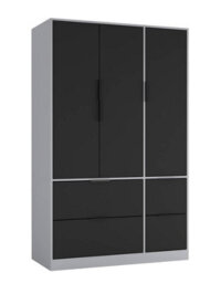 Urbn-Living Urbnliving 3 Door Wardrobe With 4 Drawers Wooden Bedroom Storage Cupboard With Hanging Rail For Clothes - Grey Unit & Black Door - thumbnail 1