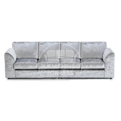 Furnishings For Less UK Crystal Crushed Velvet Fabric Long 4 Seater Sofa  Silver - Full Back - image 1