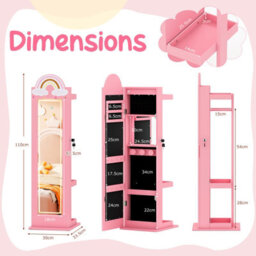 Gainoom 3 In 1 Kids Pink Jewelry Cabinet Freestanding Jewelry Armoire W/3-Color Lighted Full Length Mirror - thumbnail 2