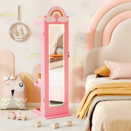 Gainoom 3 In 1 Kids Pink Jewelry Cabinet Freestanding Jewelry Armoire W/3-Color Lighted Full Length Mirror - thumbnail 3