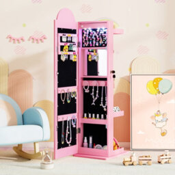 Gainoom 3 In 1 Kids Pink Jewelry Cabinet Freestanding Jewelry Armoire W/3-Color Lighted Full Length Mirror - thumbnail 4