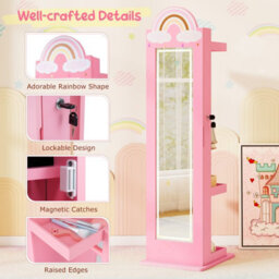 Gainoom 3 In 1 Kids Pink Jewelry Cabinet Freestanding Jewelry Armoire W/3-Color Lighted Full Length Mirror - thumbnail 5