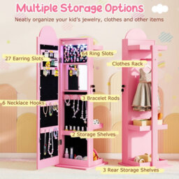 Gainoom 3 In 1 Kids Pink Jewelry Cabinet Freestanding Jewelry Armoire W/3-Color Lighted Full Length Mirror - thumbnail 6