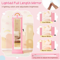 Gainoom 3 In 1 Kids Pink Jewelry Cabinet Freestanding Jewelry Armoire W/3-Color Lighted Full Length Mirror - thumbnail 7