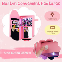 Gainoom 3 In 1 Kids Pink Jewelry Cabinet Freestanding Jewelry Armoire W/3-Color Lighted Full Length Mirror - thumbnail 8