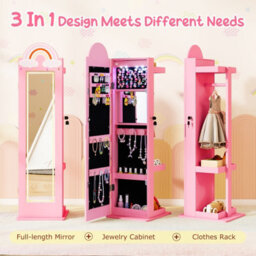 Gainoom 3 In 1 Kids Pink Jewelry Cabinet Freestanding Jewelry Armoire W/3-Color Lighted Full Length Mirror - thumbnail 9