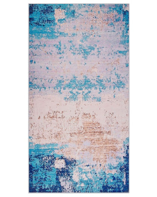 Beliani Blue Abstract Distressed Ombre Rug 80 X 150 Cm Polyester, Rubber-Coated Anti-Slip Backing - image 1