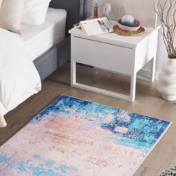 Beliani Blue Abstract Distressed Ombre Rug 80 X 150 Cm Polyester, Rubber-Coated Anti-Slip Backing - thumbnail 2