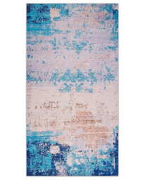 Beliani Blue Abstract Distressed Ombre Rug 80 X 150 Cm Polyester, Rubber-Coated Anti-Slip Backing - thumbnail 1