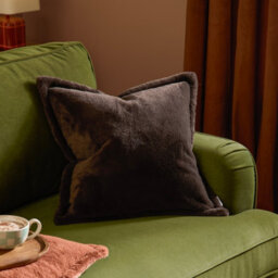 furn. Furn Kallu Faux Fur Polyester Filled Cushion, Chocolate, 45 X 45Cm - thumbnail 1
