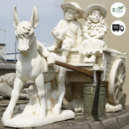 White Stone Cast Donkey And Cart With Children - thumbnail 3