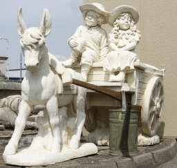 White Stone Cast Donkey And Cart With Children - thumbnail 7