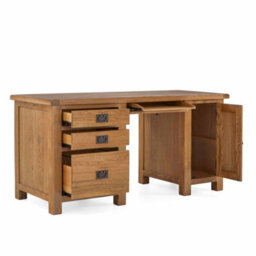 Zelah Oak Large Computer Desk With Drawers & Cupboard - By Roseland Furniture - thumbnail 2
