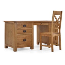 Zelah Oak Large Computer Desk With Drawers & Cupboard - By Roseland Furniture - thumbnail 3