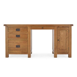 Zelah Oak Large Computer Desk With Drawers & Cupboard - By Roseland Furniture