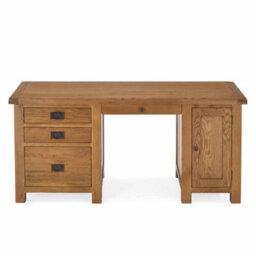 Zelah Oak Large Computer Desk With Drawers & Cupboard - By Roseland Furniture - thumbnail 4