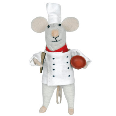 Originals International Ltd Originals Felt Mouse Cook Christmas Tree Decoration - Handcrafted Felt Ornament With Chef Hat, 15 X 6 Cm