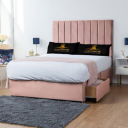 UKBEDFURNITURE Ashford Pink Plush  Divan Bed Base With 26 Inch Headboard - No Storage - thumbnail 2