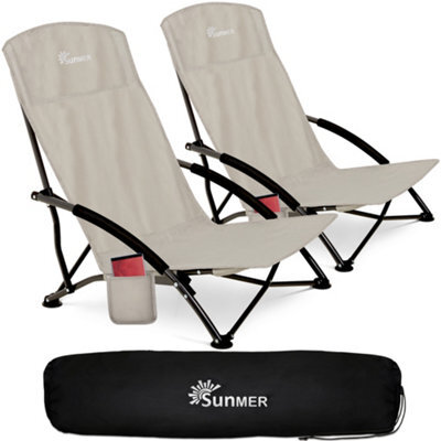 Sunmer Set Of 2 Folding Beach Chairs With Side Pocket & Carry Bag - Grey - image 1