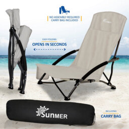 Sunmer Set Of 2 Folding Beach Chairs With Side Pocket & Carry Bag - Grey - thumbnail 4