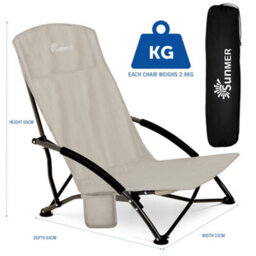 Sunmer Set Of 2 Folding Beach Chairs With Side Pocket & Carry Bag - Grey - thumbnail 7