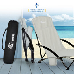 Sunmer Set Of 2 Folding Beach Chairs With Side Pocket & Carry Bag - Grey - thumbnail 3