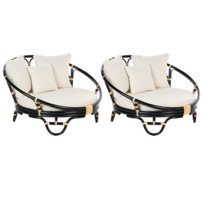 Beliani Set Of 2 Garden Daybeds Rossano Rattan Black - image 1