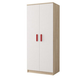 Arte Smyk Iii 06 White Front Oak Sonoma Carcass Hinged Wardrobe 800mm H1930mm D500mm With Striking Red Handles