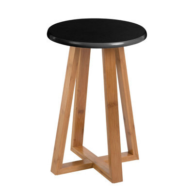 Orsina Stylish Black And Natural Bamboo Round Stool, Durable Bamboo Frame Kitchen Bar Stool, Versatile Bar Stool - image 1