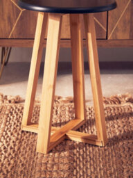 Orsina Stylish Black And Natural Bamboo Round Stool, Durable Bamboo Frame Kitchen Bar Stool, Versatile Bar Stool - thumbnail 3