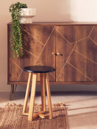 Orsina Stylish Black And Natural Bamboo Round Stool, Durable Bamboo Frame Kitchen Bar Stool, Versatile Bar Stool - thumbnail 2