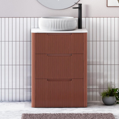 Royal Bathrooms Avenza 600mm Terracotta Clay Floor Standing Countertop Bathroom Vanity Unit 3 Drawer With Milan Basin