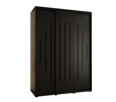 Arte 3-Door Sleek Contemporary Sliding Wardrobe In Midnight Black W180Cmh205Cmd60Cm With Premium Steel Hardware - image 1