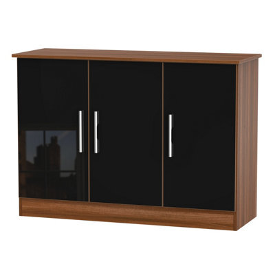 Trent 3 Door Sideboard In Black & Noche Walnut (Ready Assembled) - image 1