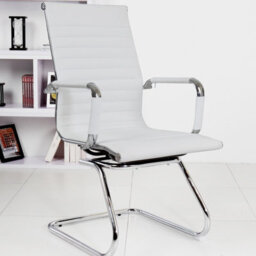 Darphe White Pu Leather Office Chair Cantilever Frame 50X50X98Cm For Home Office - thumbnail 2