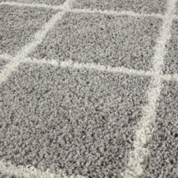 The Rugs Moroccan Shaggy Rugs And Runners Soft Fluffy Diamond Design High Pile Grey And Ivory Living Room Kitchen Hallway 510 - thumbnail 3