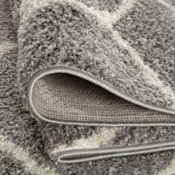 The Rugs Moroccan Shaggy Rugs And Runners Soft Fluffy Diamond Design High Pile Grey And Ivory Living Room Kitchen Hallway 510 - thumbnail 4