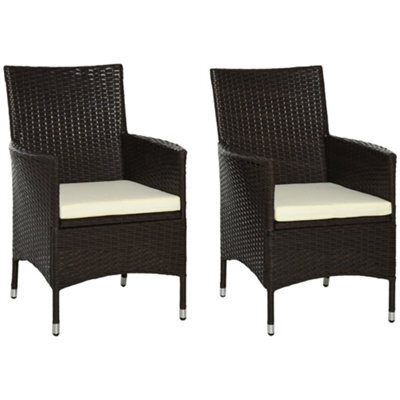 Wyld Haus Dodone Set Of 2 Metal And Pe Rattan Outdoor Dining Armchairs With 5Cm Cushions, Deep Coffee And White - image 1
