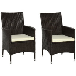 Wyld Haus Dodone Set Of 2 Metal And Pe Rattan Outdoor Dining Armchairs With 5Cm Cushions, Deep Coffee And White