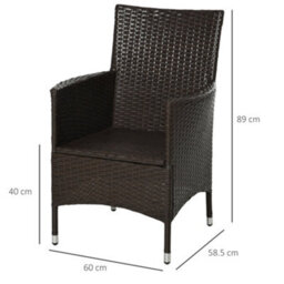Wyld Haus Dodone Set Of 2 Metal And Pe Rattan Outdoor Dining Armchairs With 5Cm Cushions, Deep Coffee And White - thumbnail 3