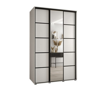 Arte Elegant White Mirrored Cannes V Sliding Wardrobe H205Cm W150Cm D60Cm With Black Steel Handles - image 1