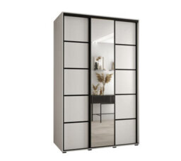 Arte Elegant White Mirrored Cannes V Sliding Wardrobe H205Cm W150Cm D60Cm With Black Steel Handles - thumbnail 1