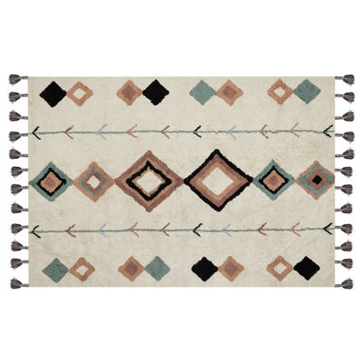 Beliani Rug Eskisehir Beige 140 X 200 Cm Cotton - image 1