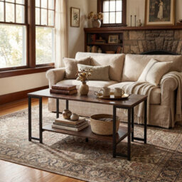 Costway 2-Tier Coffee Table Modern Rectangular Accent Table With Open Storage Shelf-Rustic Brown - thumbnail 9